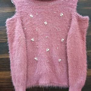 Beautiful Pink Shoulder Cut Woolen Top