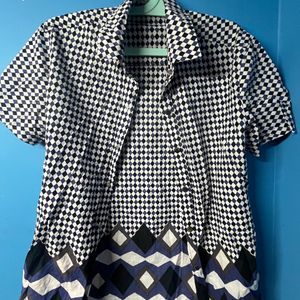 Blue pattern cotton shirt .