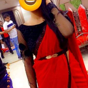 Beautiful Red Saree With Black Border