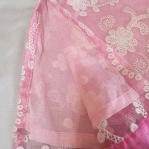 Pink Chickenkari Kurta For Women