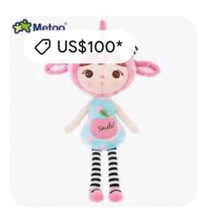 Metoo Plush Doll Angela Smile Pink 60cm