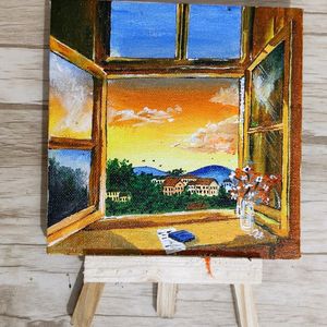 Window sunset view painting