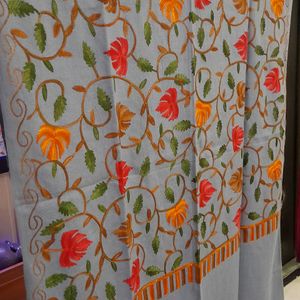 Kashmiri Embroidery Grey Shawl Woollen