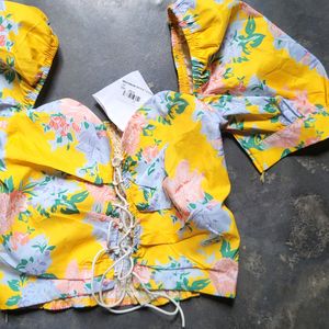 Floral Yellow Crop Top