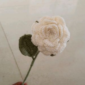 Crochet Off White Rose Stick