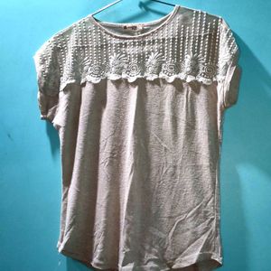 Grey Top With Floral Net Design