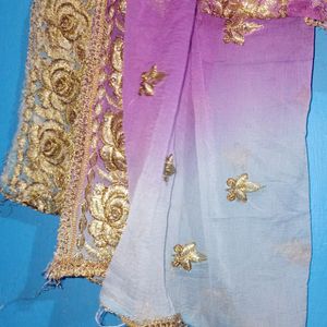 Purple And Blue Dupatta With Golden Colour design