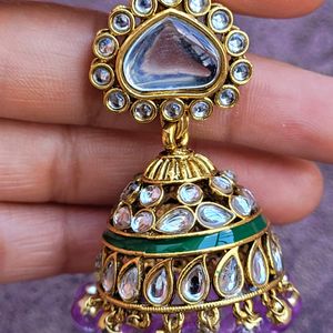 Lavender Kundan Jhumka Set