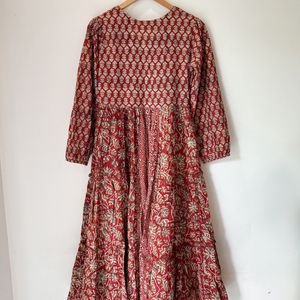 Hand Block Print Rust Midi Dress