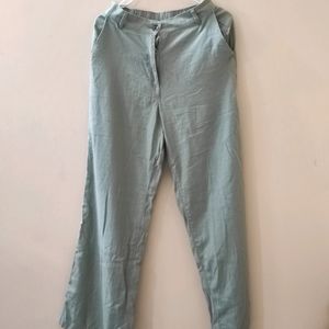 H&M Light Khaki Green Straight Linen Blend Trouser