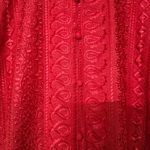 Dark red kurta in cotton.