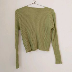 Korean Green Ribbed Top.