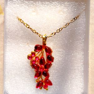 Gold Necklace with Radiant Pink-redGemstone