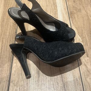Black Embroidered Heels