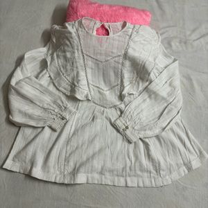 White Embroidery Frill Top/Tunic