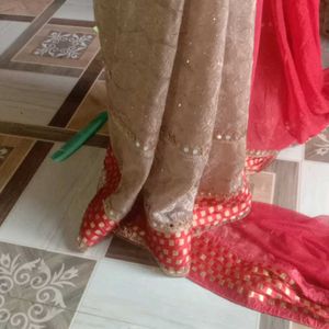 Red And Cream Colour Mirror Work Saree