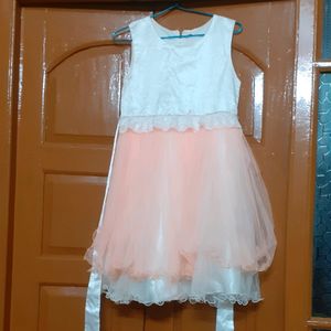 Peach With White Colour Short Frock For Girls k