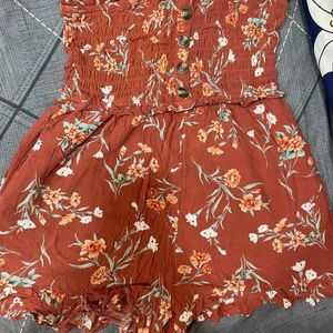 Orange Rust Floral Strapless Playsuit