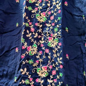 Navy Blue Royal Flower Embroidery Kurta Set