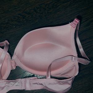 Pink Nylon Lace Push Up Bra