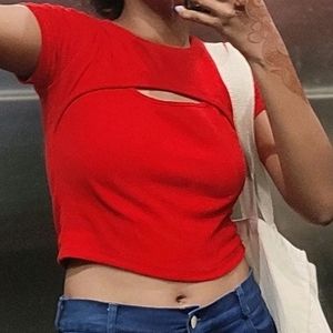 New Korean Red Crop Top