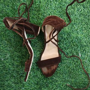 Brown Strap Tie Up Heels