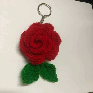 Crochet Red Rose Keychain