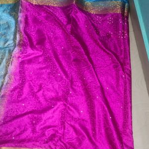 Pink And Sky Blue Colour Saree With Blouse