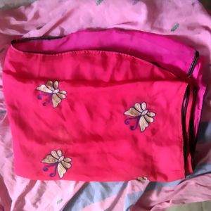 Pink Saree With Butterflies Design