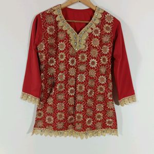 Red Embroidered Casual Top (Women)