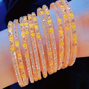 Glass Yellow Bangles 10 Peices