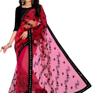 Embroidery Bollywood Net Red Saree