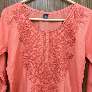 Lucknowi Style Coral Pinkish Peach Kurti