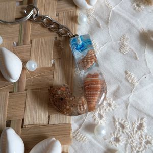 Resin Keychain Letter J Sea Theme