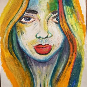 Portrait Of A Lady Using Oil Pastels