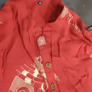 Beautiful Printed Red Kurta For Daily Wear