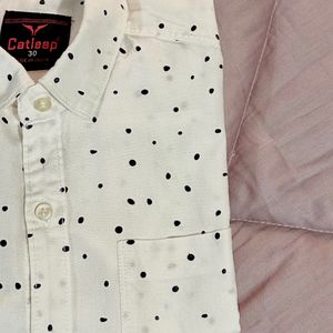 Black Dotted White Casual Shirt For Boys