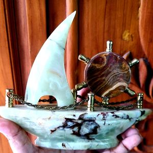 Beautiful Marble Ship Paperweight Home Decor