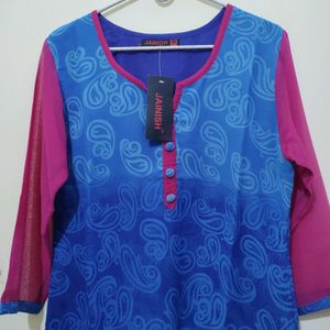 Jainish Floral Mango Print Blue Kurta