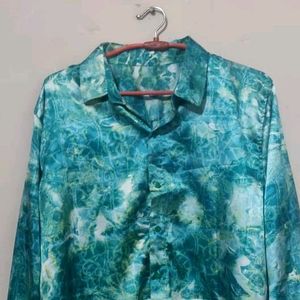 Unused Printed Satin Party Wear Shirt For Women