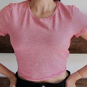 Casual Red And White Stripes Crop Top