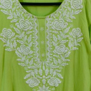 Lime Green Chikankari Short Kurti 💚