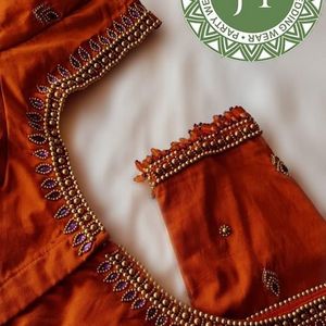 Orange Handworked Designer Beadwork Blouse