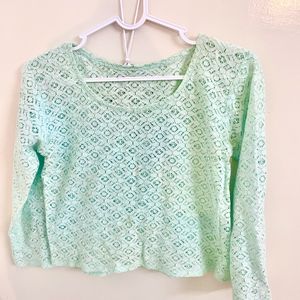 Sea Green Net Crop Top with Inner