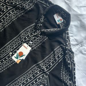 Stylish Black Shirt with White Motif Design - M/4