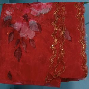 Karwa Special Hot Red Pure Organza Saree