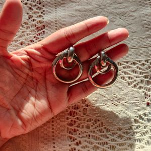 Silver Double Twist Loop Hoop Earrings (Women)