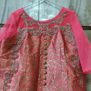 Pink Ethnic Front Cut Gown For Women