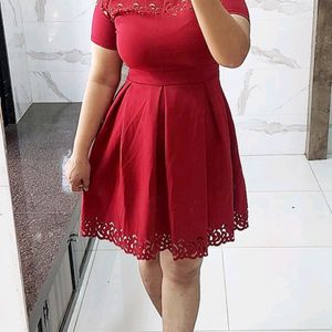 Off Shoulder Laser Cut Fit and Flare Dress