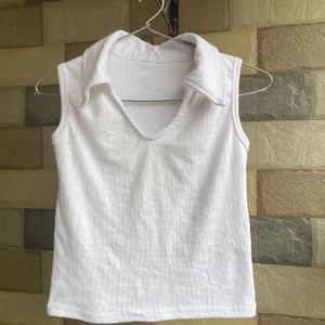 Collared White Crop Top